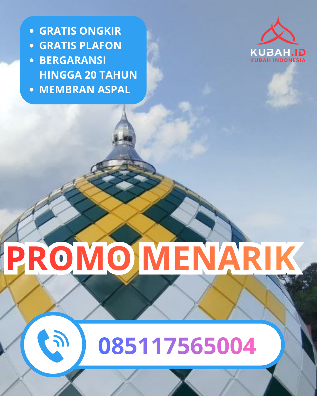 JUAL KUBAH MASJID GALVALUME PREMIUM DI KEC. SIGLI, KAB. PIDIE, ACEH (WA: 085117565004)