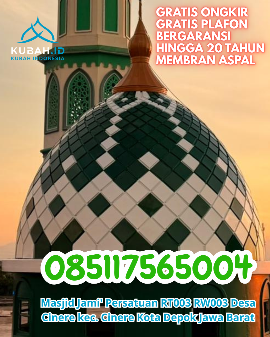 KUBAH MASJID GALVALUME HARGA TERJANGKAU DI KOTA MUKOMUKO, MUKOMUKO, BENGKULU (WA: 085117565004)