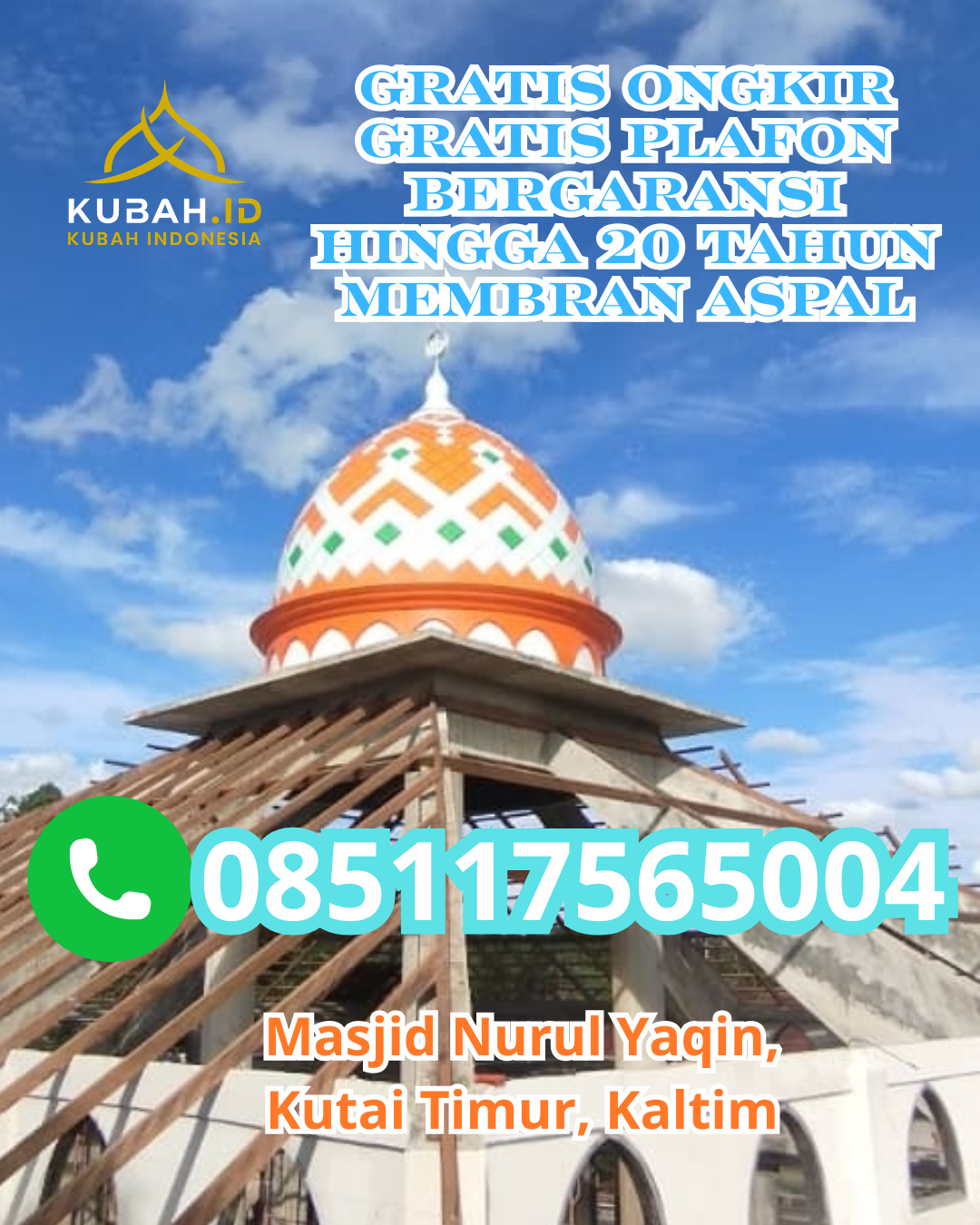 JUAL KUBAH MASJID GALVALUME TAHAN LAMA DI HILIRAN GUMANTI, SOLOK, SUMATERA BARAT (WA: 085117565004)
