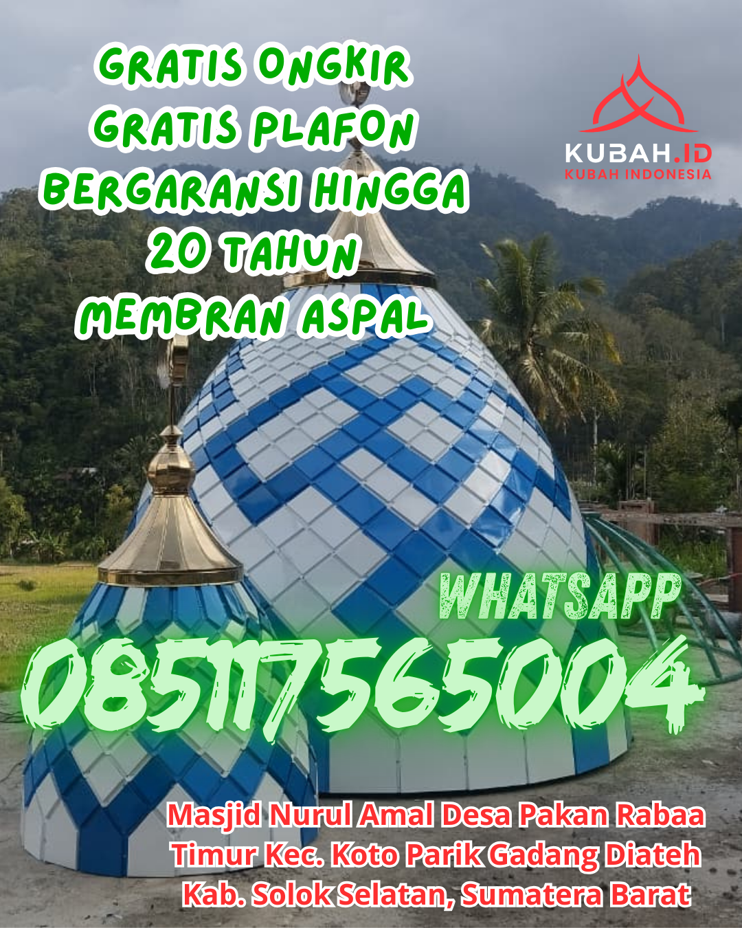 JUAL KUBAH MASJID ENAMEL PREMIUM DI BANGKO, ROKAN HILIR, RIAU (WA: 085117565004)