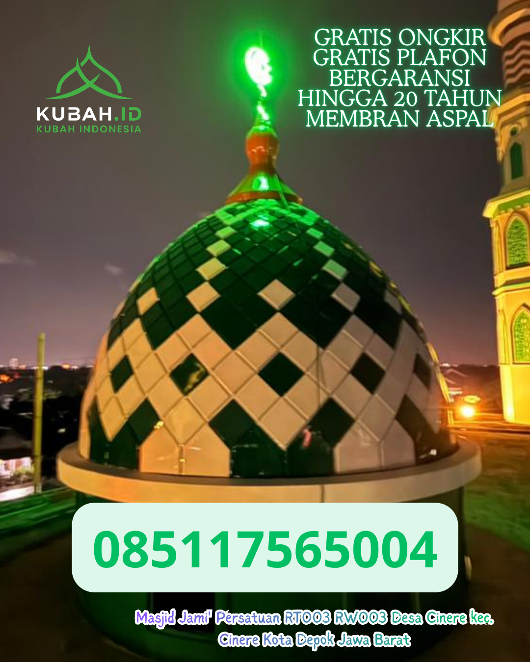 PABRIK KUBAH MASJID STAINLESS STEEL DI GISTING, KAB. TANGGAMUS, LAMPUNG (WA: 085117565004)