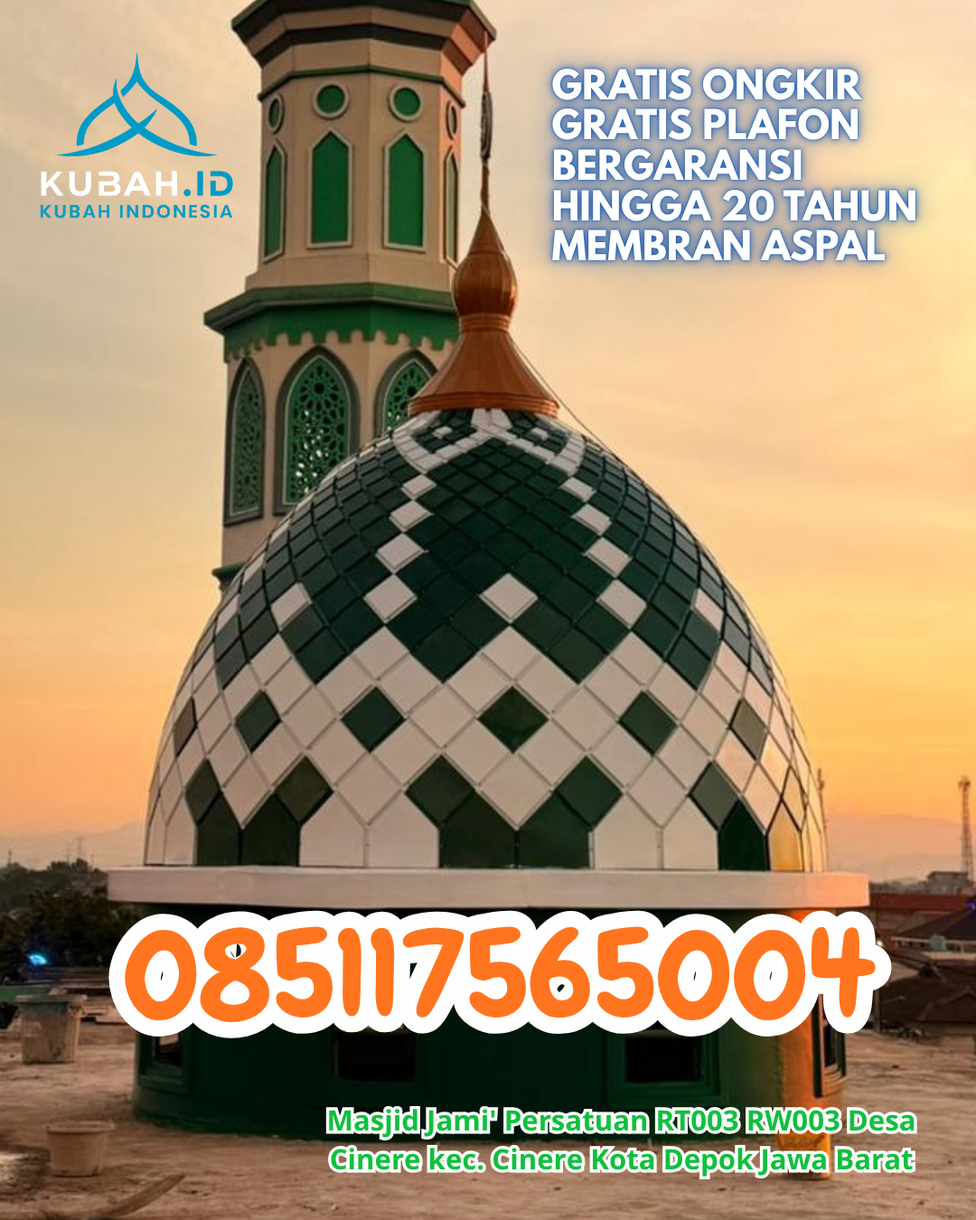 KUBAH MASJID GALVALUME HARGA TERJANGKAU DI EMBALOH HULU, KAB. KAPUAS HULU, KALIMANTAN BARAT (WA: 085117565004)