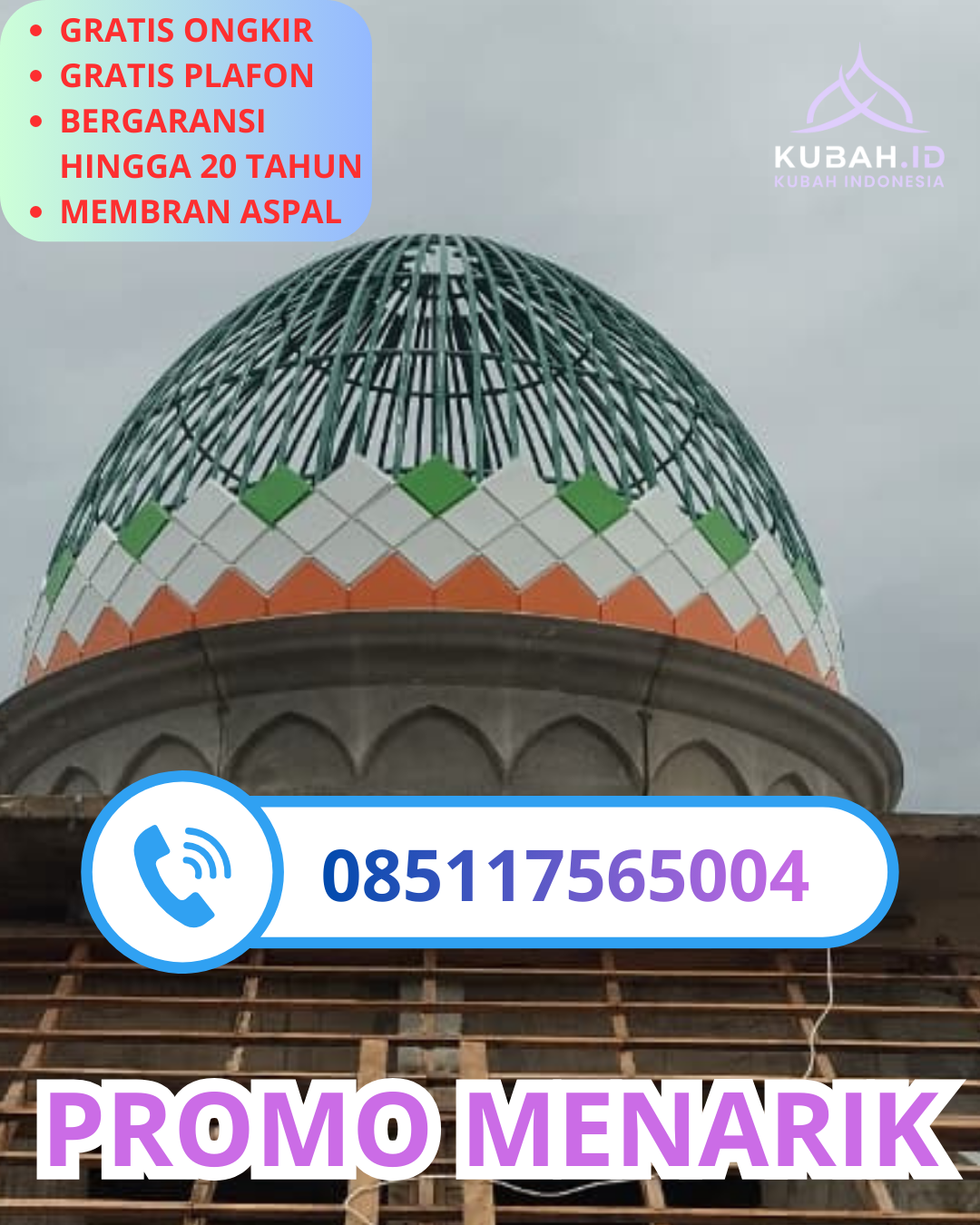 JUAL KUBAH MASJID GALVALUME PREMIUM DI KEC. AMBULU, KAB. JEMBER, JAWA TIMUR (WA: 085117565004)