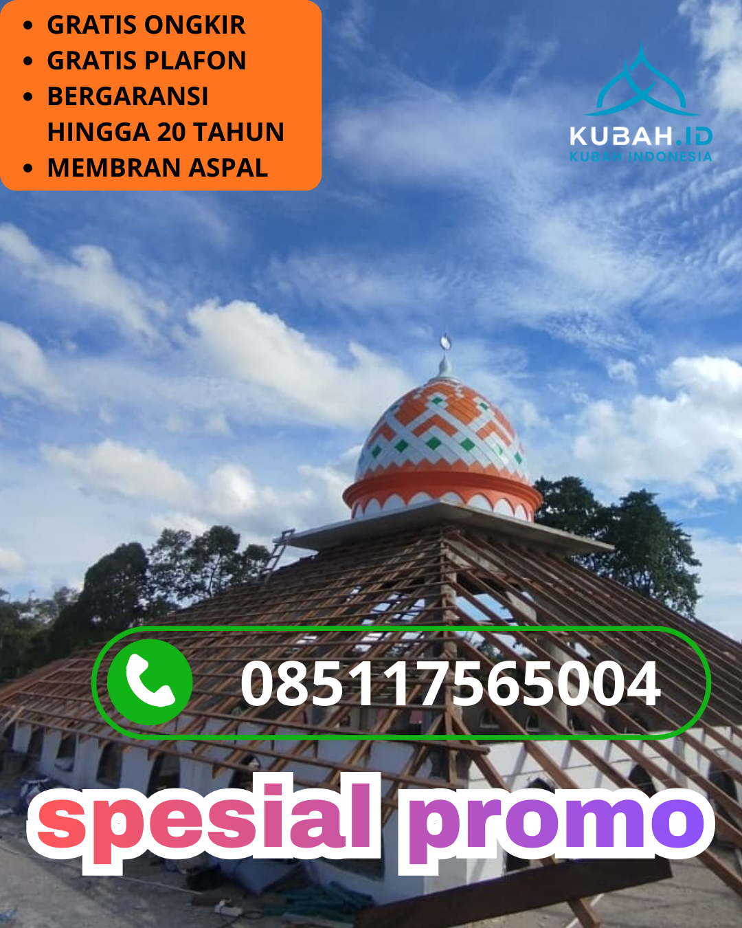 JUAL KUBAH MASJID GALVALUME PREMIUM DI KEC. PAJANGAN, KAB. BANTUL, DI YOGYAKARTA (WA: 085117565004)
