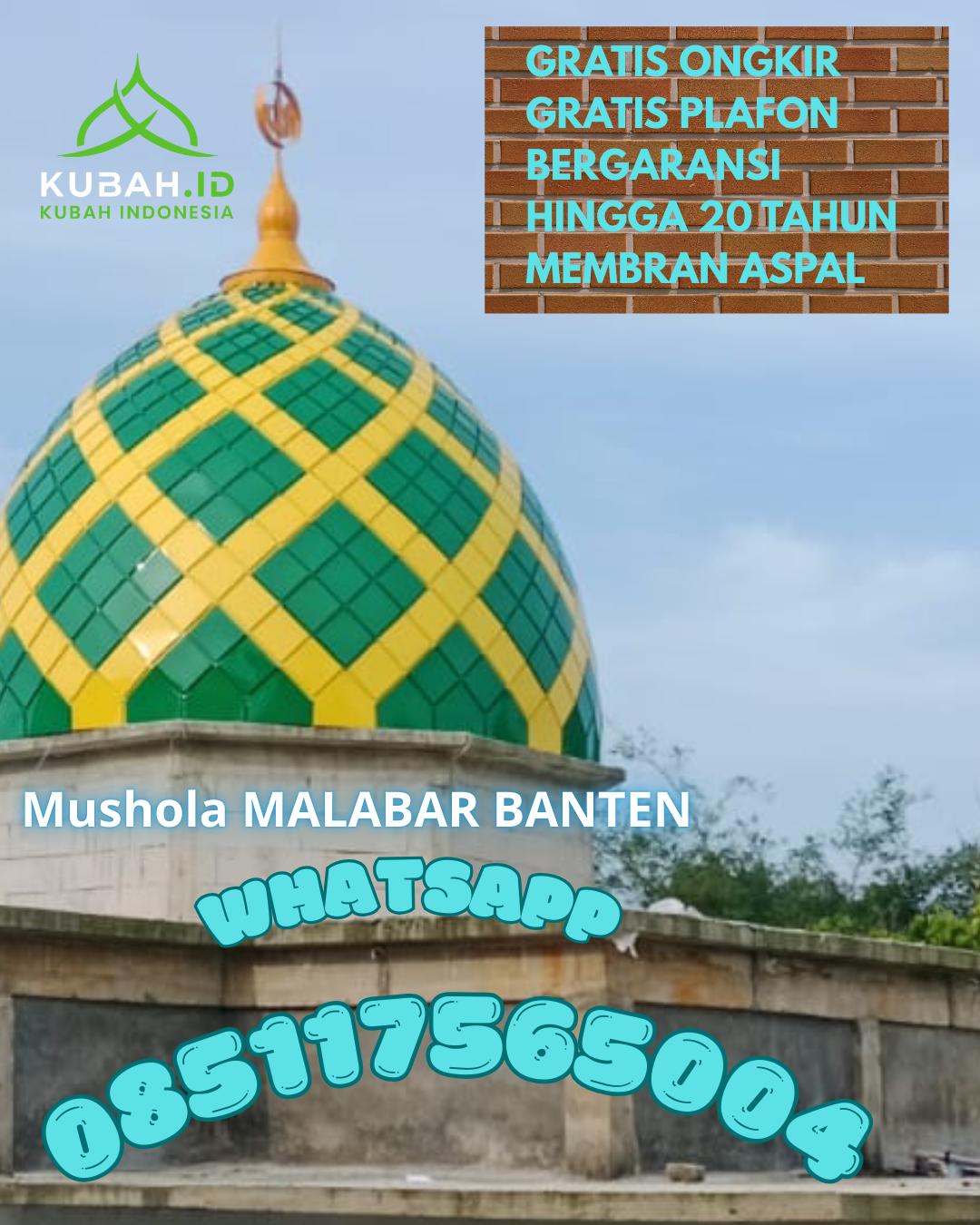 KUBAH MASJID GALVALUME BERKUALITAS BERGARANSI DI MEREK, KARO, SUMATERA UTARA (WA: 085117565004)