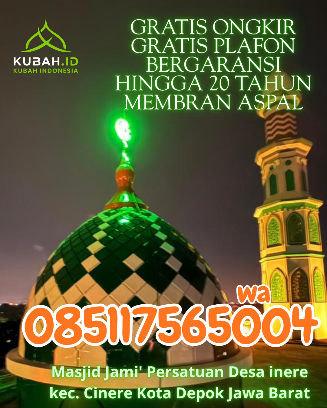 KUBAH MASJID STAINLESS STEEL BERKUALITAS BERGARANSI DI JAMBI SELATAN, JAMBI, JAMBI (WA: 085117565004)