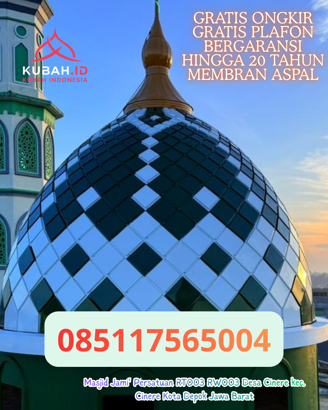 JUAL KUBAH MASJID STAINLESS STEEL TAHAN LAMA DI BUMI WARAS, BANDAR LAMPUNG (WA: 085117565004)