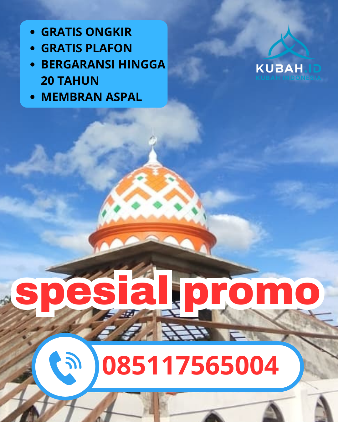 KUBAH MASJID GALVALUME DESAIN ELEGAN DI KEC. KARANG BARU, KAB. ACEH TAMIANG, ACEH (WA: 085117565004)