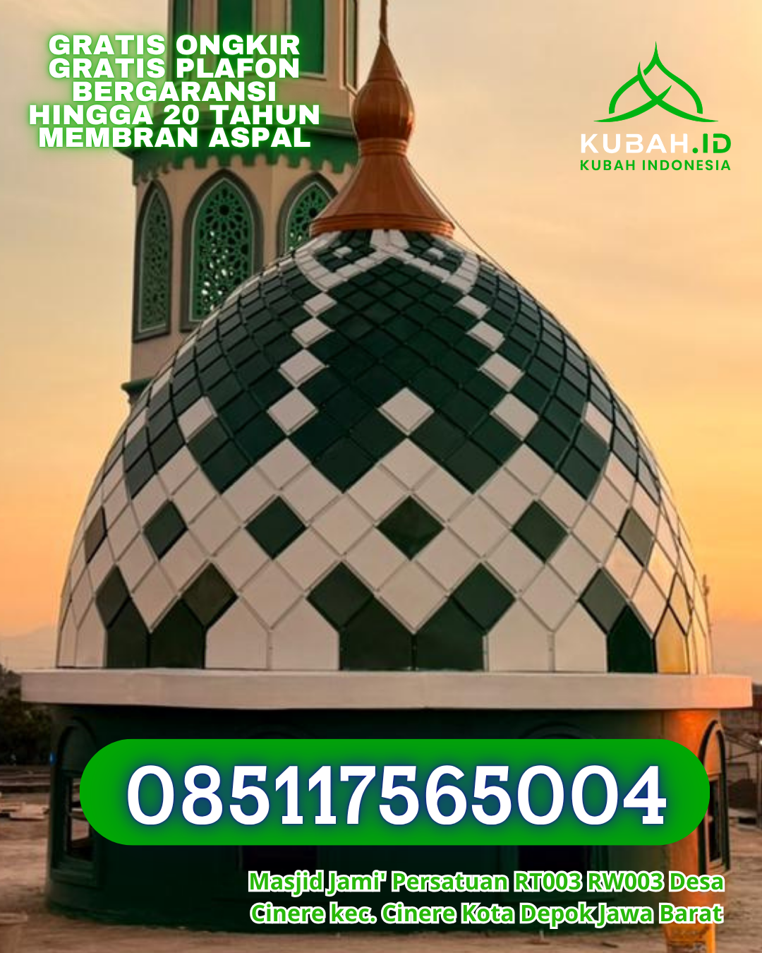 KUBAH MASJID GALVALUME HARGA TERJANGKAU DI TALANG PADANG, KAB. TANGGAMUS, LAMPUNG (WA: 085117565004)