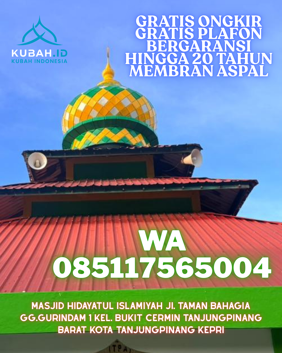 KUBAH MASJID GRC HARGA TERJANGKAU DI MENDAHARA ULU, TANJUNG JABUNG TIMUR, JAMBI (WA: 085117565004)