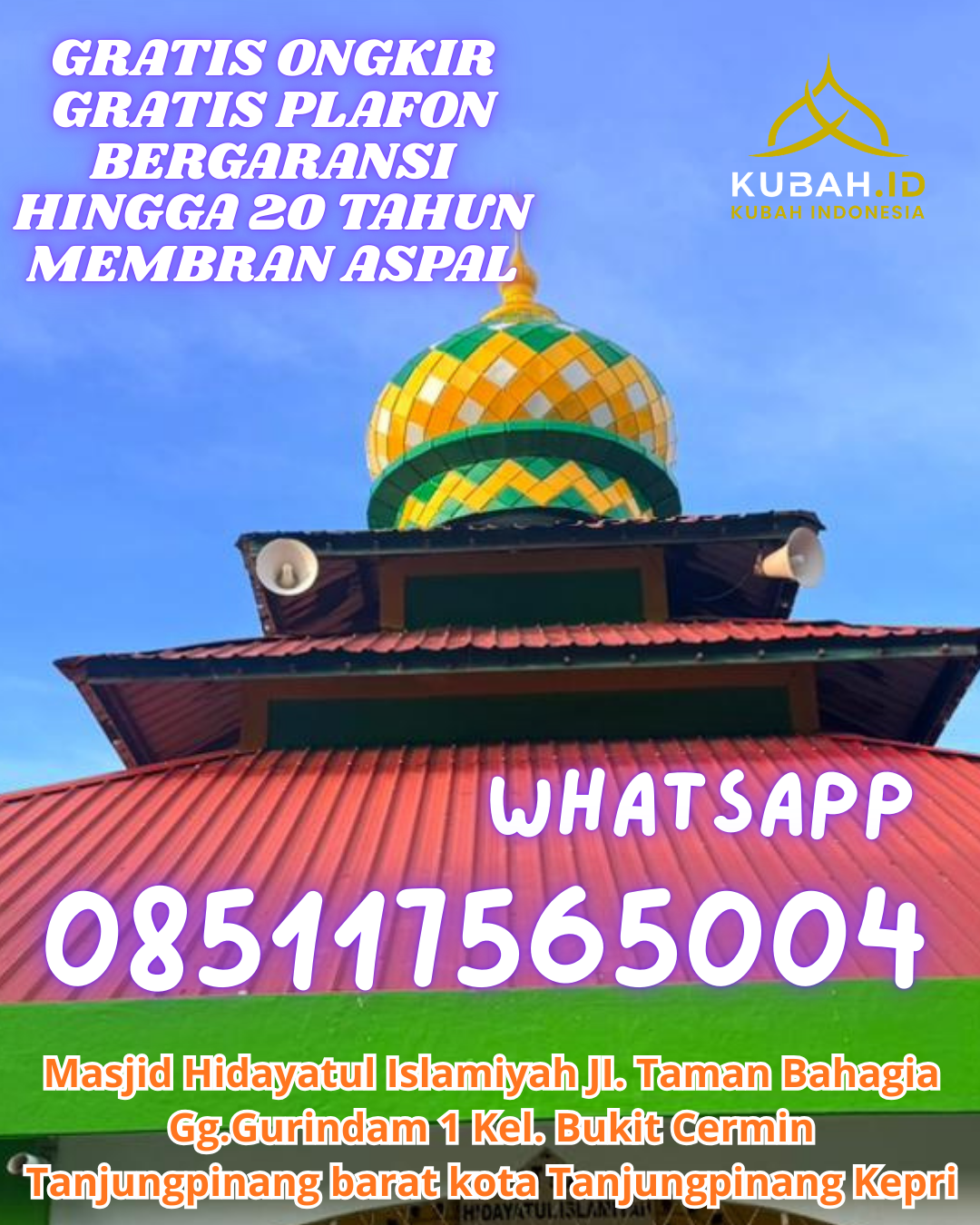 JUAL KUBAH MASJID ENAMEL PREMIUM DI AIR HITAM, SAROLANGUN, JAMBI (WA: 085117565004)