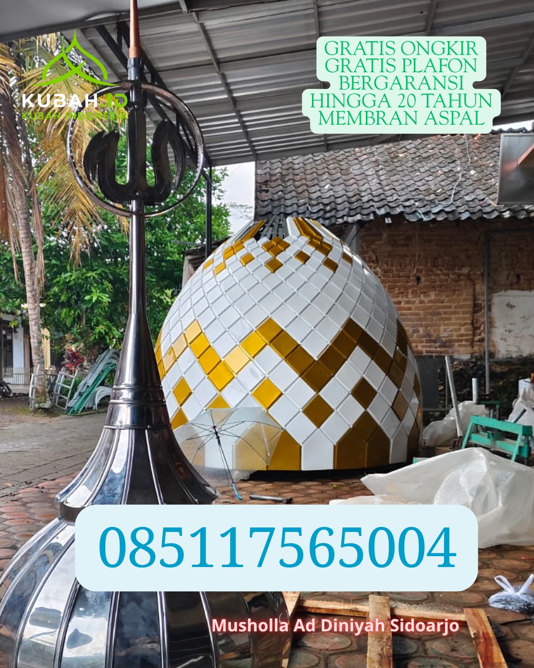 KUBAH MASJID GRC KUAT DAN TAHAN LAMA DI BADAI, KAB. KAPUAS HULU, KALIMANTAN BARAT (WA: 085117565004)