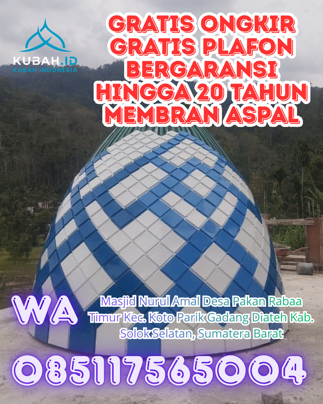 JUAL KUBAH MASJID GRC PREMIUM DI BANDAR SEIKIJANG, PELALAWAN, RIAU (WA: 085117565004)