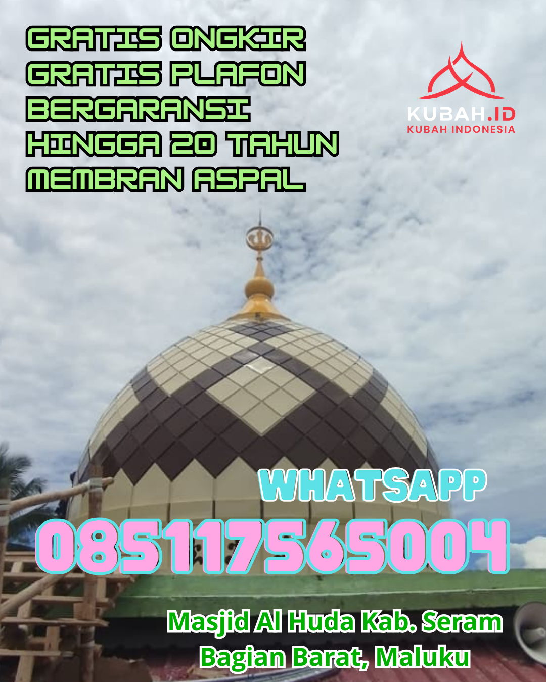 KUBAH MASJID GALVALUME DESAIN ELEGAN DI PAYAKUMBUH BARAT, PAYAKUMBUH, SUMATERA BARAT (WA: 085117565004)