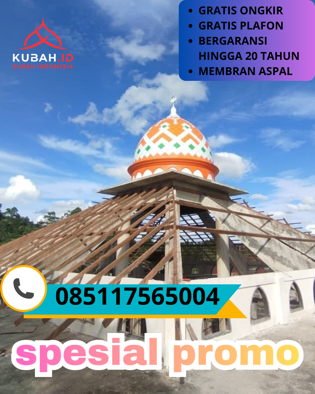 KUBAH MASJID GALVALUME DESAIN ELEGAN DI KEC. DLINGO, KAB. BANTUL, DI YOGYAKARTA (WA: 085117565004)