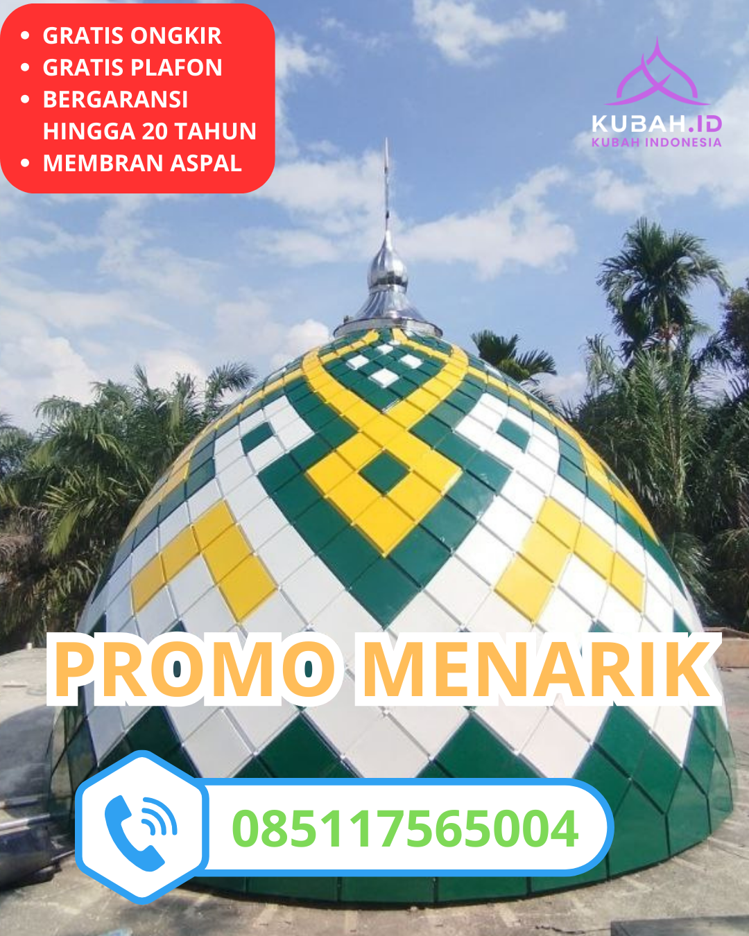 KUBAH MASJID GALVALUME HARGA TERJANGKAU DI KEC. KEBOMAS, KAB. GRESIK, JAWA TIMUR (WA: 085117565004)