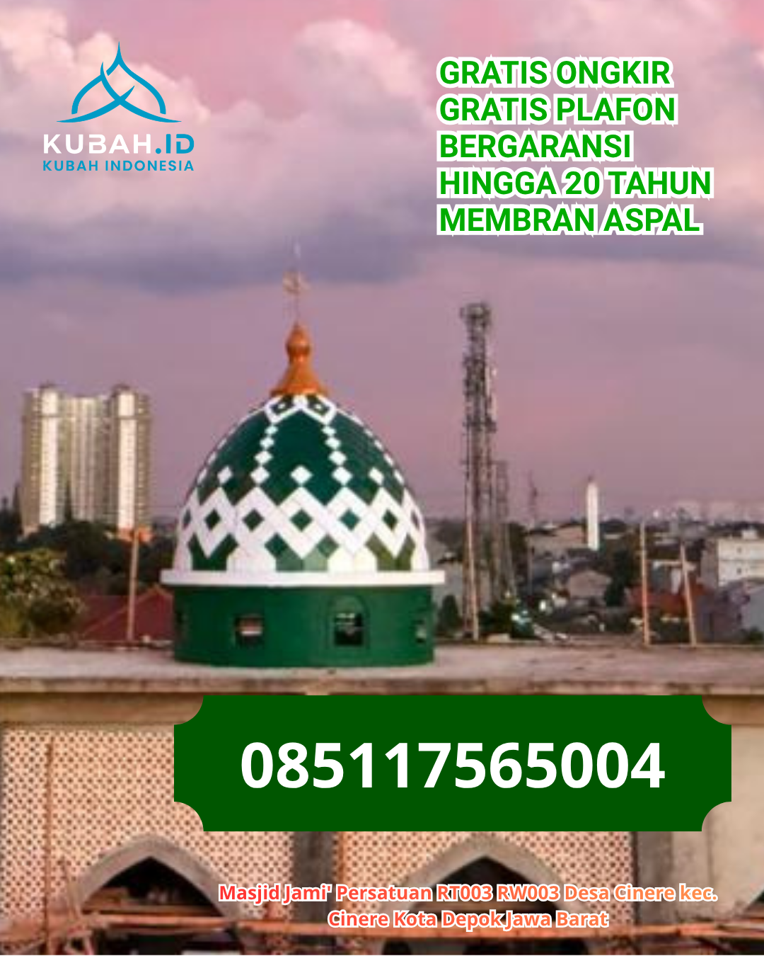 KUBAH MASJID GRC HARGA TERJANGKAU DI TANJUNG BATU, OGAN ILIR, SUMATERA SELATAN (WA: 085117565004)