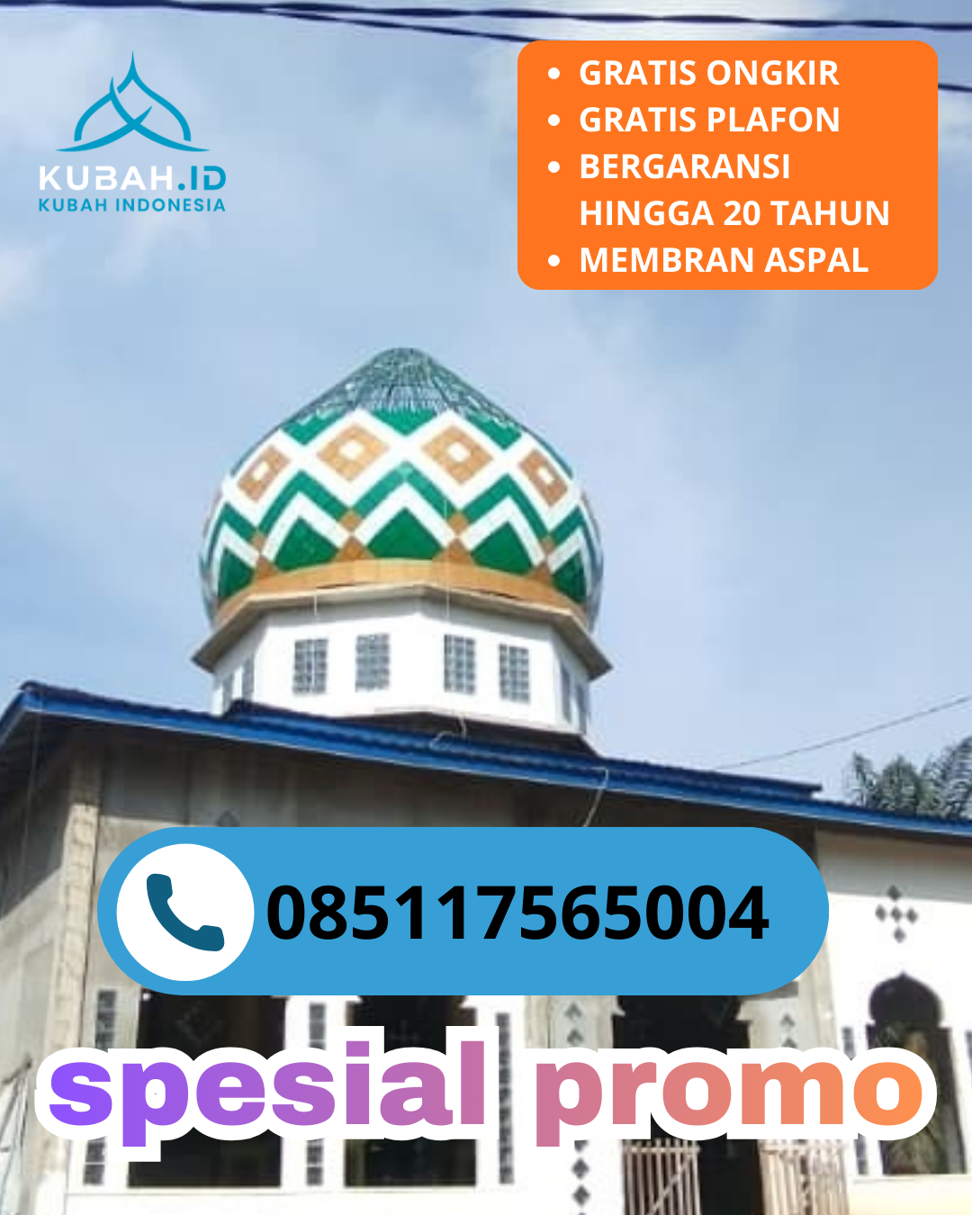 KUBAH MASJID GALVALUME DESAIN ELEGAN DI KEC. SURO MAKMUR, KAB. ACEH SINGKIL, ACEH (WA: 085117565004)
