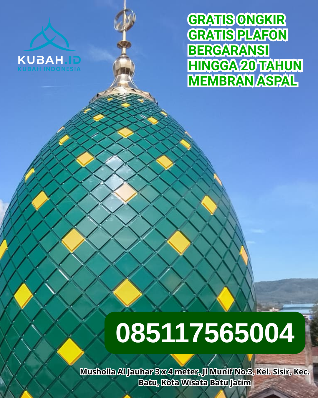 PABRIK KUBAH MASJID STAINLESS STEEL TERPERCAYA DI SUNGAI TEBELIAN, KAB. SINTANG, KALIMANTAN BARAT (WA: 085117565004)