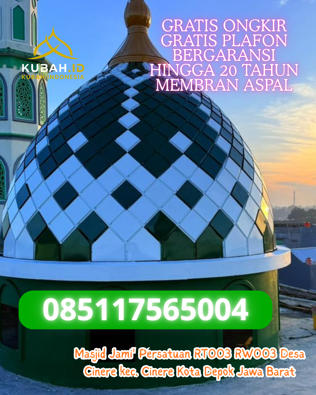JUAL KUBAH MASJID STAINLESS STEEL TAHAN LAMA DI KAMPUNG MELAYU, KOTA BENGKULU, BENGKULU (WA: 085117565004)