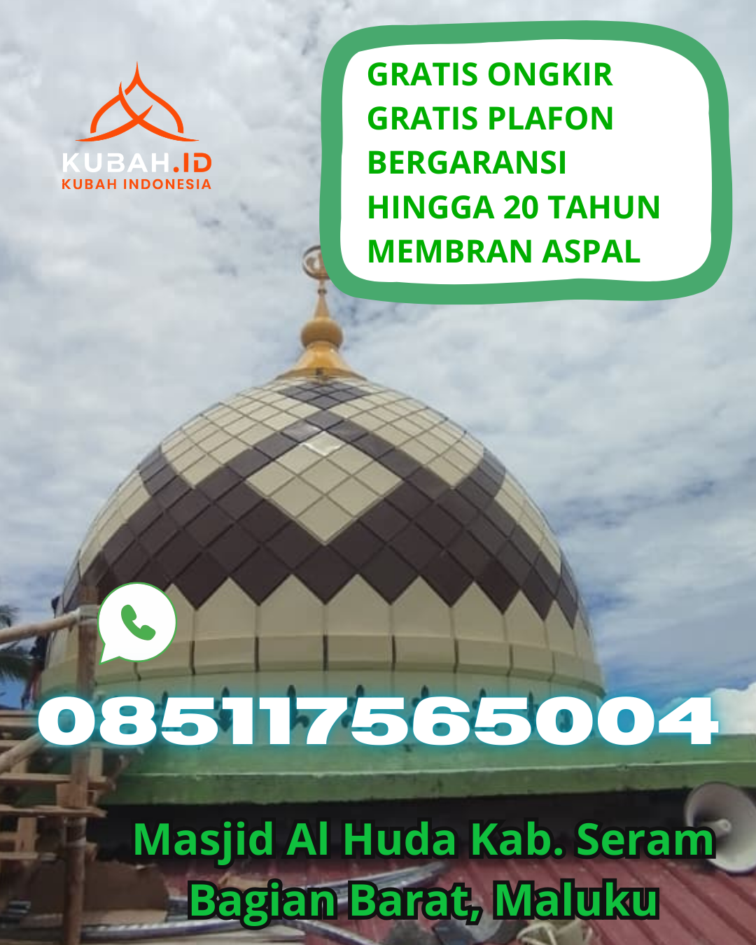 JUAL KUBAH MASJID GRC PREMIUM DI LEMBAH GUMANTI, SOLOK, SUMATERA BARAT (WA: 085117565004)