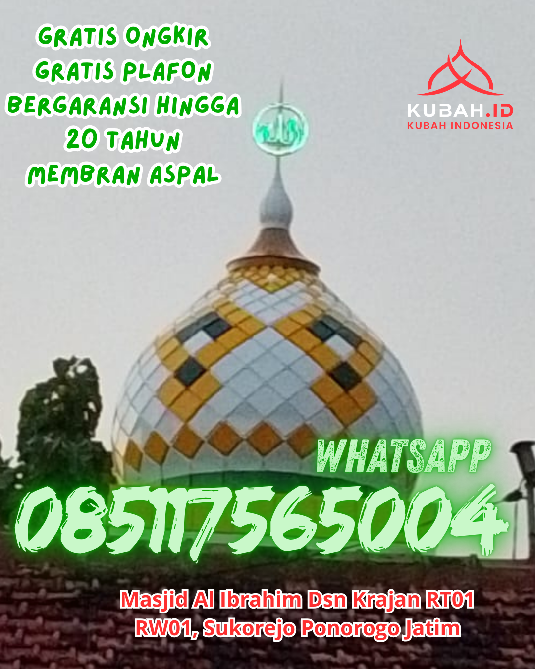 KUBAH MASJID GRC DESAIN ELEGAN DI JAMBI LUAR KOTA, MUARO JAMBI, JAMBI (WA: 085117565004)