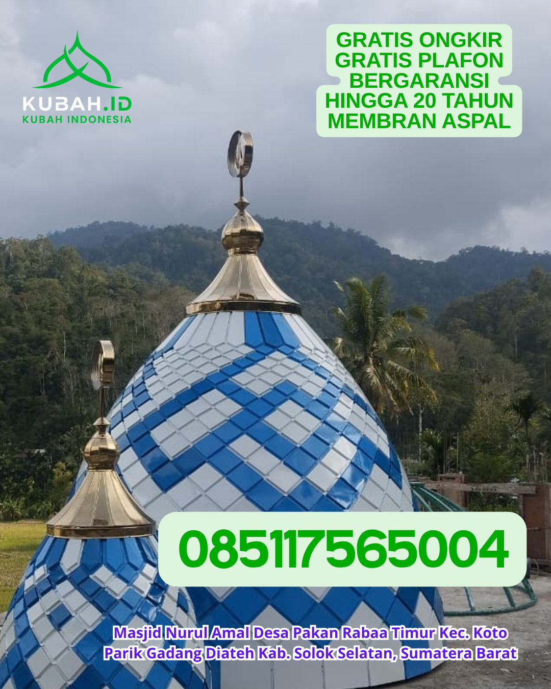 JUAL KUBAH MASJID ENAMEL BERKUALITAS DI SAMARINDA ULU, KOTA SAMARINDA, KALIMANTAN TIMUR (WA: 085117565004)