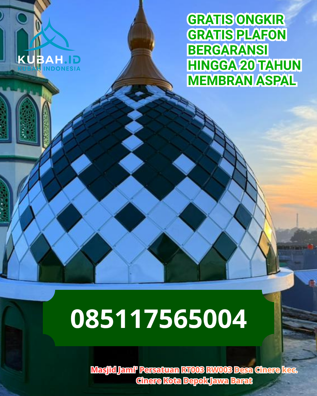 KUBAH MASJID GALVALUME BERKUALITAS DI GUNUNG SUGIH, LAMPUNG TENGAH (WA: 085117565004)
