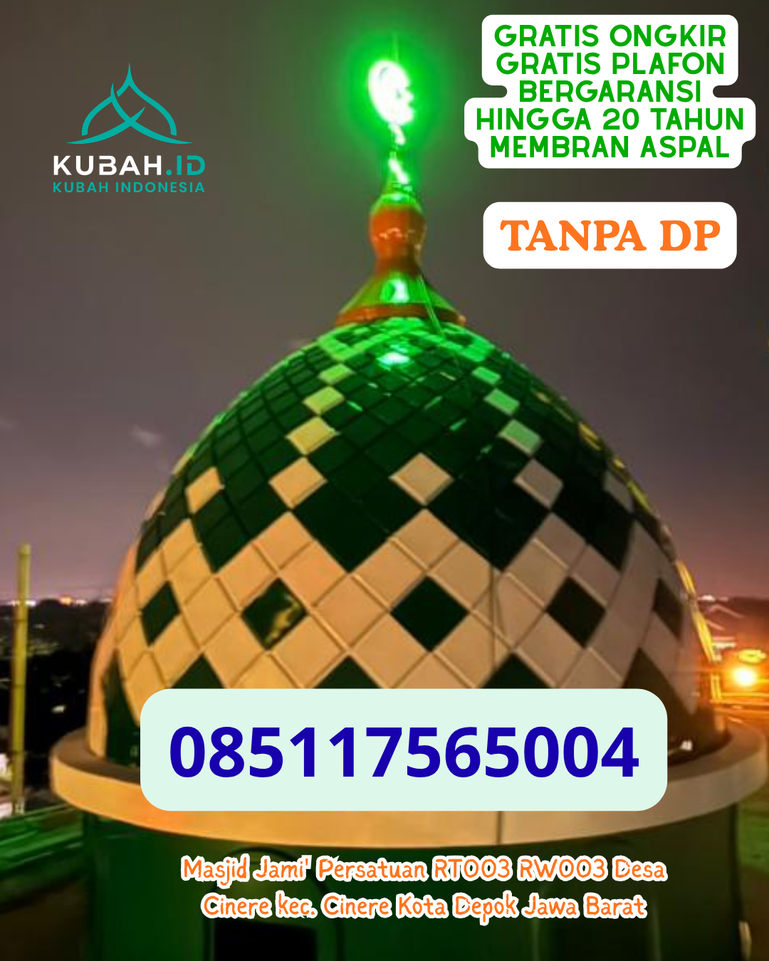 KUBAH MASJID STAINLESS STEEL TAHAN LAMA KEC. AERTEMBAGA KOTA BITUNG PROV. SULAWESI UTARA WA 085117565004