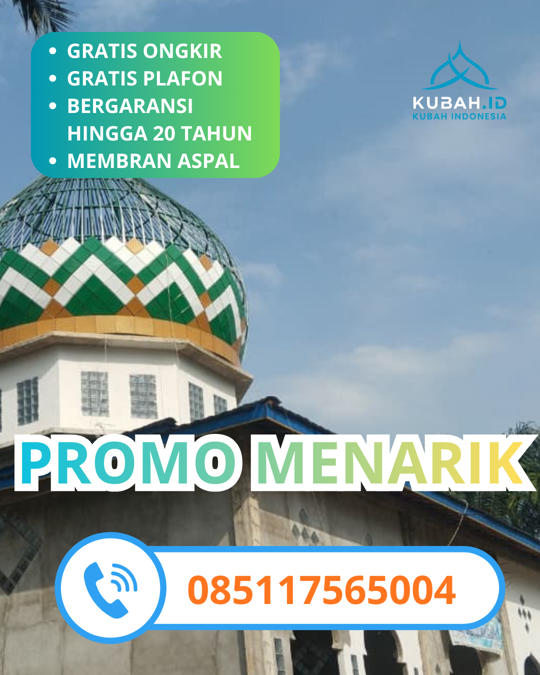 kubah masjid fiberglass, kubah masjid emas, kubah masjid hijau, kubah masjid biru, kubah masjid warna custom