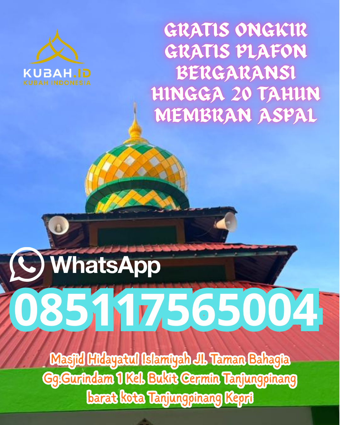 JUAL KUBAH MASJID ENAMEL TAHAN LAMA DI MARO SEBO ULU, BATANGHARI, JAMBI (WA: 085117565004)