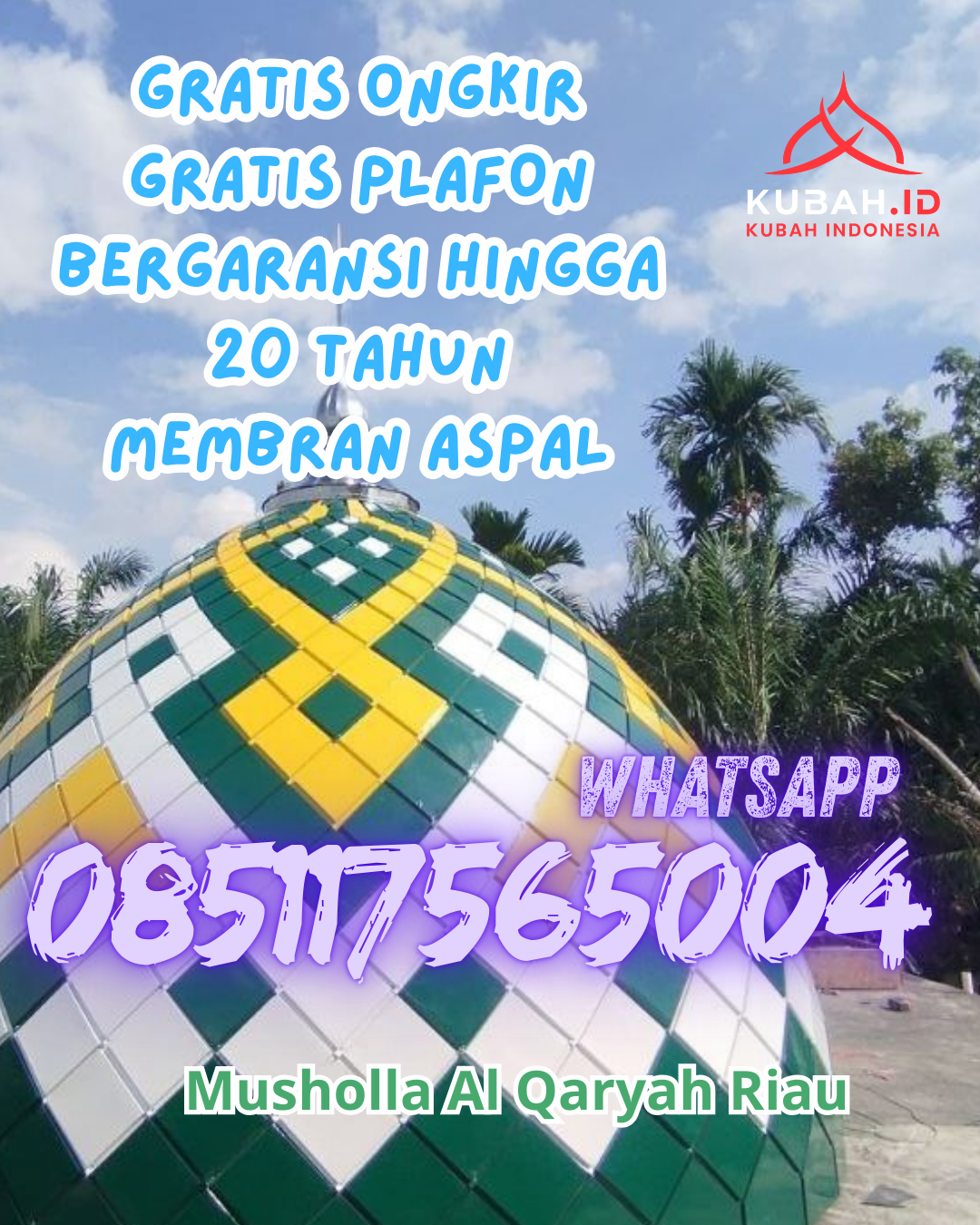 KUBAH MASJID GRC DESAIN ELEGAN DI NAN SABARIS, PADANG PARIAMAN, SUMATERA BARAT (WA: 085117565004)