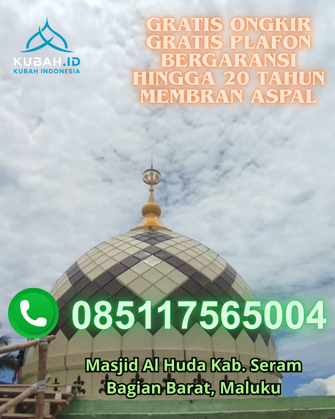 KUBAH MASJID GALVALUME DESAIN ELEGAN DI PANDAN, TAPANULI TENGAH, SUMATERA UTARA (WA: 085117565004)