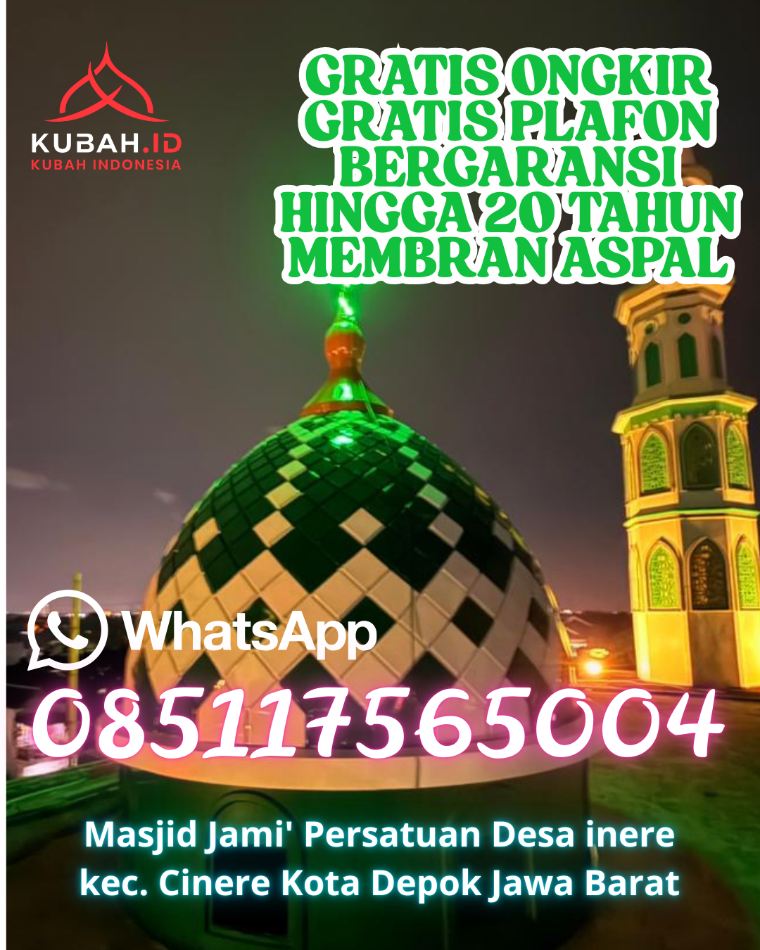 KUBAH MASJID STAINLESS STEEL BERKUALITAS BERGARANSI DI KAMPAR, KAMPAR, RIAU (WA: 085117565004)