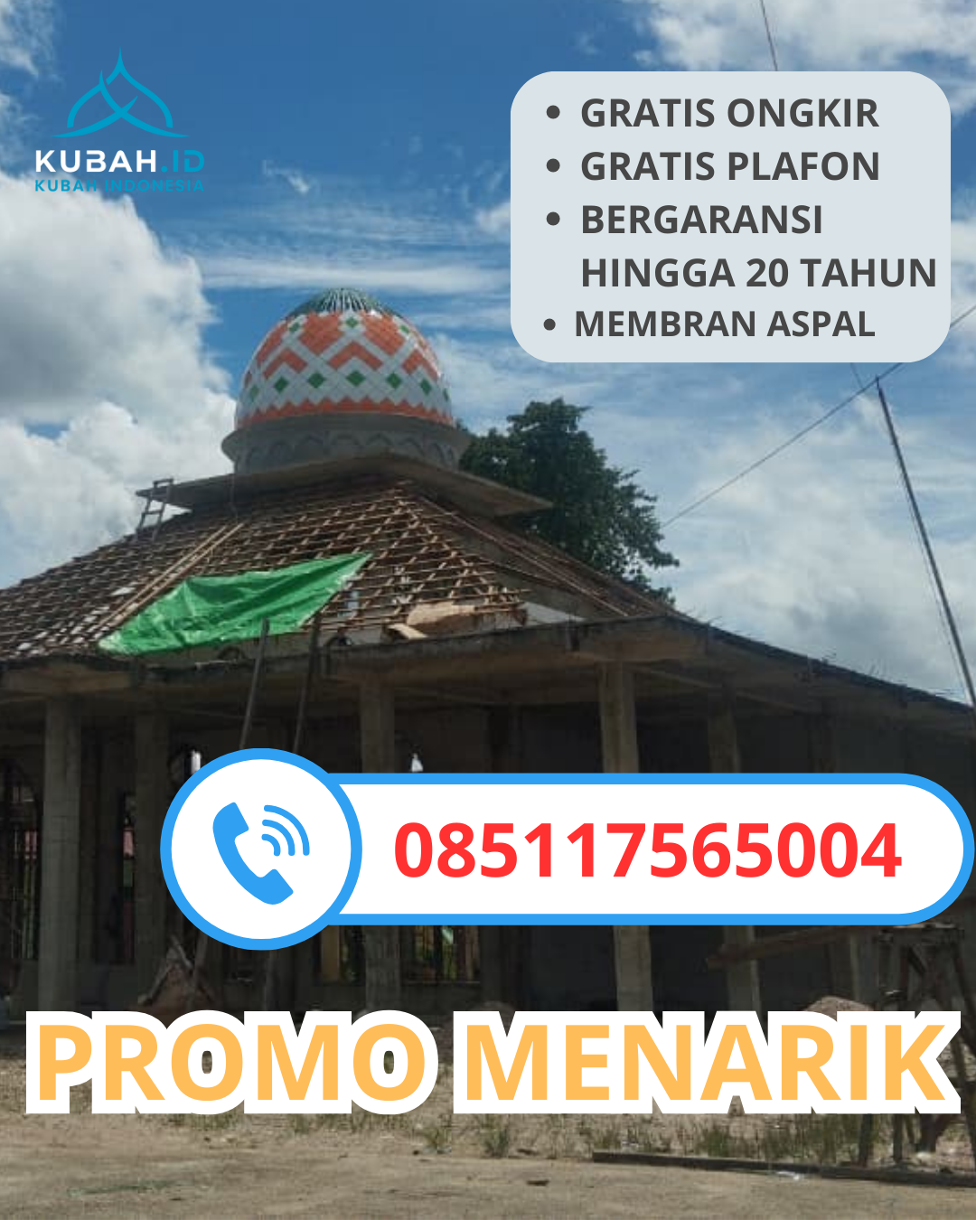 KUBAH MASJID GALVALUM DESAIN ELEGAN DI KEC. KALIJATI, KAB. SUBANG, JAWA BARAT (WA: 085117565004)