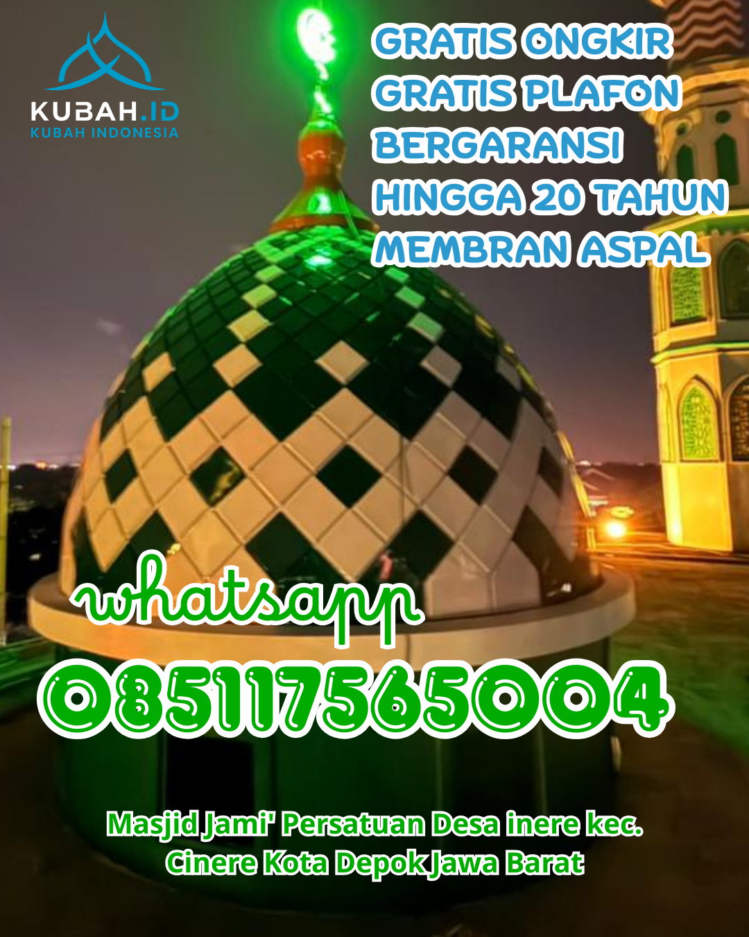 KUBAH MASJID ENAMEL DESAIN ELEGAN DI RAMBAH, ROKAN HULU, RIAU (WA: 085117565004)