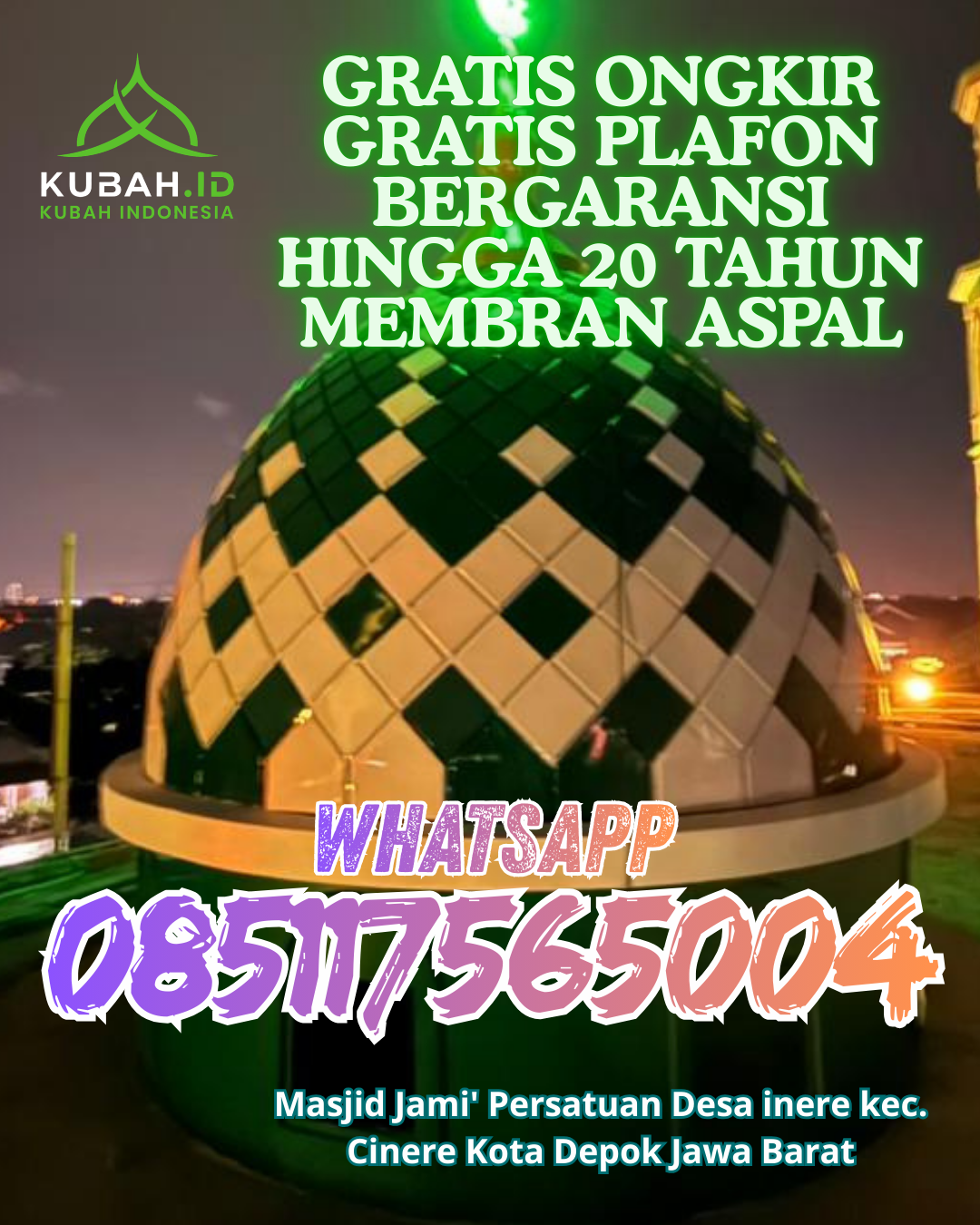 KUBAH MASJID STAINLESS STEEL BERKUALITAS BERGARANSI DI BUNUT, PELALAWAN, RIAU (WA: 085117565004)