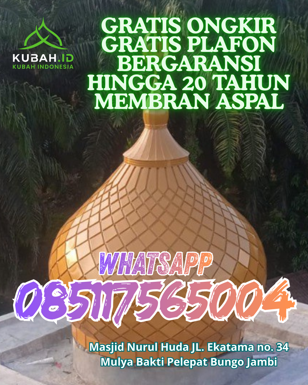 KUBAH MASJID GRC BERKUALITAS BERGARANSI DI BATANG MASUMAI, MERANGIN, JAMBI (WA: 085117565004)