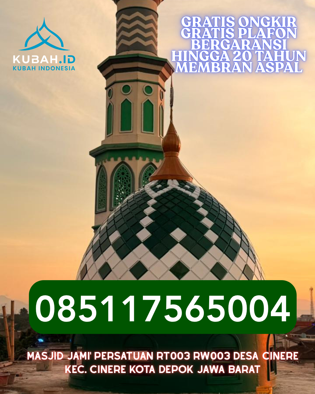 KUBAH MASJID STAINLESS STEEL BERKUALITAS BERGARANSI DI CURUP TIMUR, REJANG LEBONG, BENGKULU (WA: 085117565004)