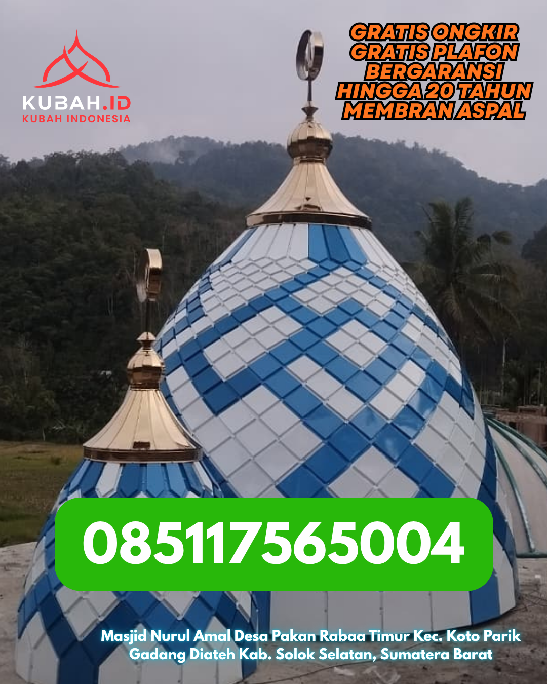 JUAL KUBAH MASJID ENAMEL BERGARANSI DI PESISIR TENGAH, KAB. PESISIR BARAT, LAMPUNG (WA: 085117565004)
