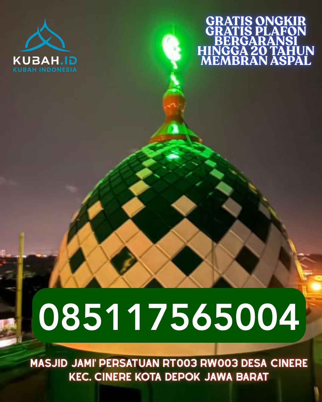 KUBAH MASJID STAINLESS STEEL HARGA TERJANGKAU DI PEMALI, BANGKA, KEPULAUAN BANGKA BELITUNG (WA: 085117565004)