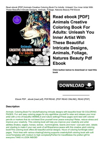 read ebook [pdf] animals creative coloring book for adults unleash you inner artist with these beaut