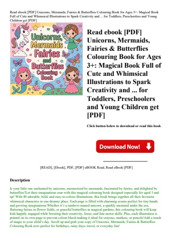 read ebook [pdf] unicorns  mermaids  fairies & butterflies colouring book for ages 3+ magical book f