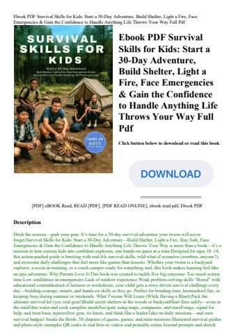 ebook pdf  survival skills for kids start a 30-day adventure  build shelter  light a fire  face emer