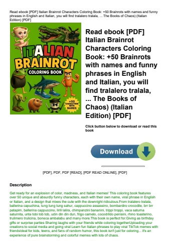 read ebook [pdf] italian brainrot characters coloring book +50 brainrots with names and funny phrase