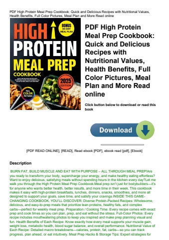 pdf high protein meal prep cookbook quick and delicious recipes with nutritional values  health bene