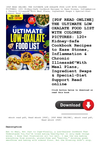 [pdf read online] the ultimate low oxalate food list with colored pictures 120+ kidney-safe cookbook