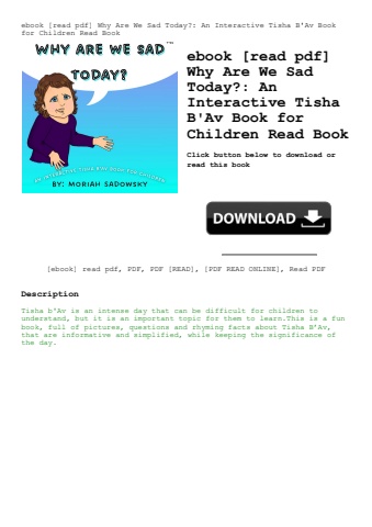 ebook [read pdf] why are we sad today an interactive tisha b'av book for children read book