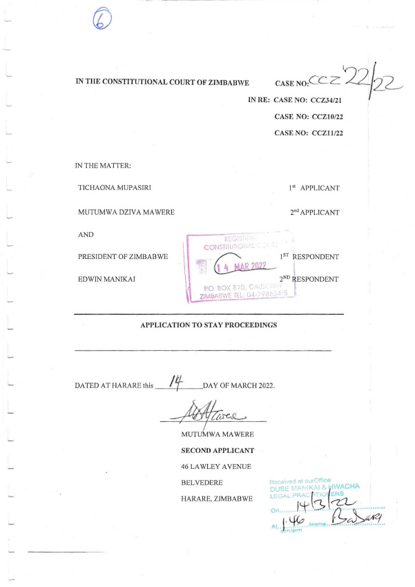 Mupasiri & Mawere v President Mnangagwa & Manikai Case Number 22/22