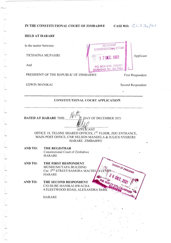 Mupasiri v mnangagwa & manikai